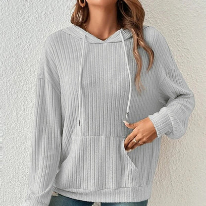 Sweat à Capuche Long à Cordons et Poches pour Femme