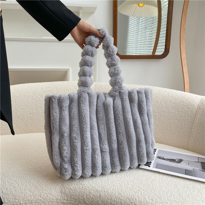 Sac à Bandoulière Mode Femme en Peluche à Grande Capacité