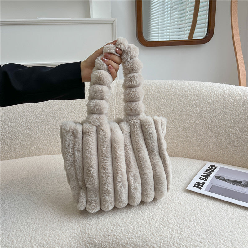 Sac à Bandoulière Mode Femme en Peluche à Grande Capacité