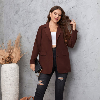 Marron Casual Grande Taille Costume Manteau Femme