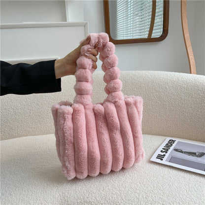 Sac à Bandoulière Mode Femme en Peluche à Grande Capacité